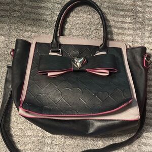 Betsey Johnson Black and Pink Heart Satchel